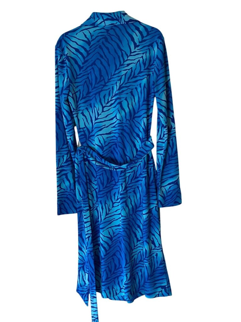 Blue Zebra Print Wrap Dress With Collar & Long Sleeves XS - Picture 4 of 10